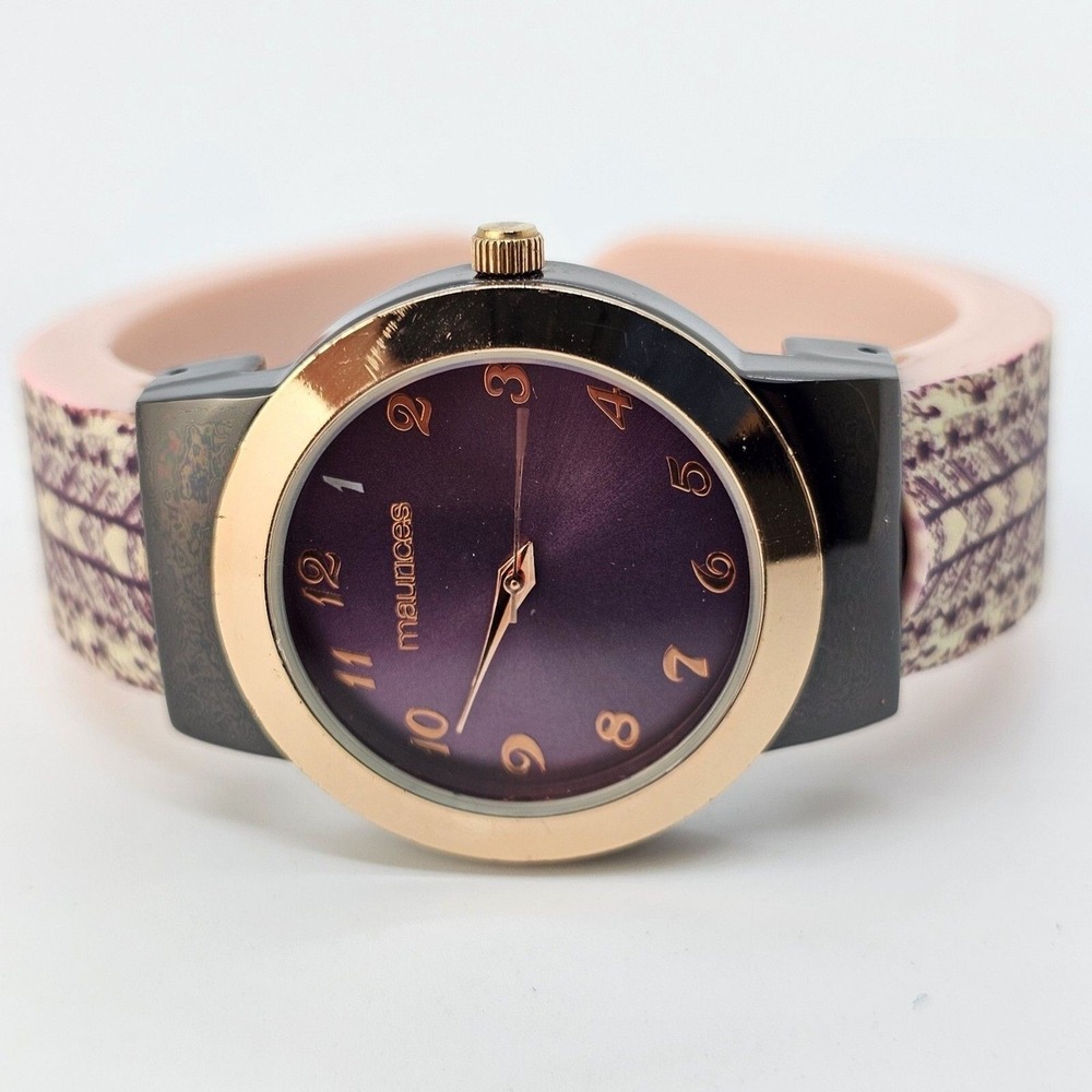 Maurices 34MM Purple Dial Multicolor Band Case Cuff Women Watch 5.5" New Battery